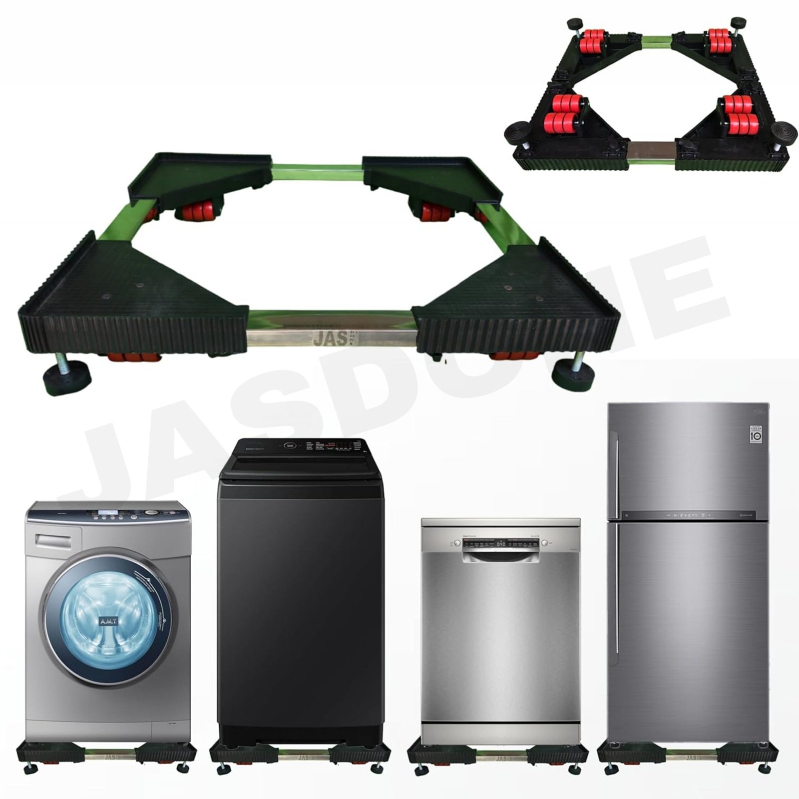 JASDONE ® Stainless Steel Washing Machine 24 Wheels Adjustable Stand Trolley | Front | Top Load Suitable and Compatible with all Brands 5 to 10kg Capacity Min18" x 18" to Max 28" x 24"